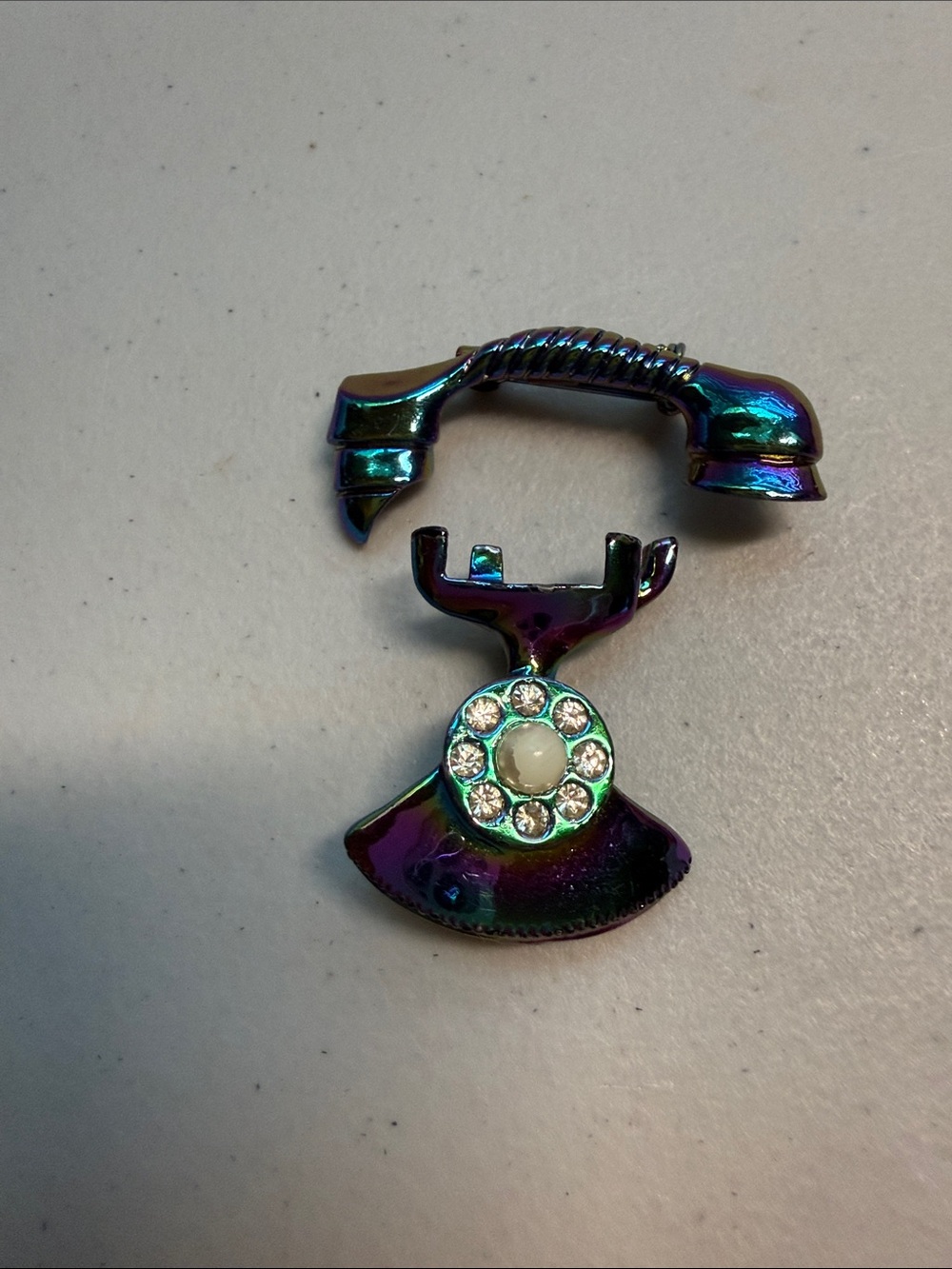 Vintage Iridescent Retro Telephone Phone Two Piece Brooch - Multicolor